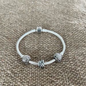 Pandora Sterling Silver Charm Bracelet with 3 Pandora Charms